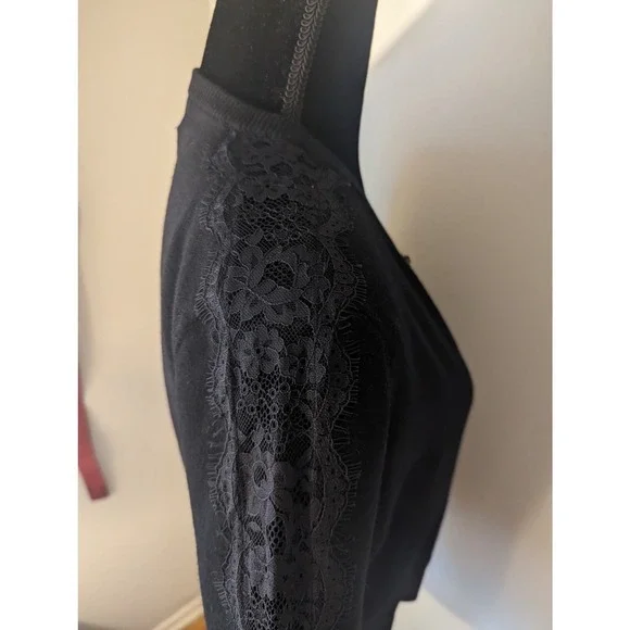 Karl Lagerfeld Paris cropped lace sleeve cardigan sweater - Picture 5 of 8
